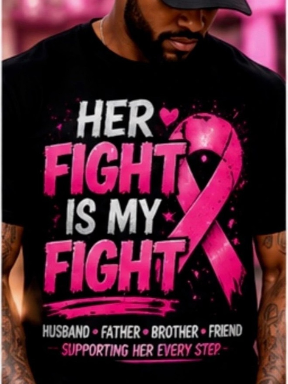 Her Fight Is My Fight Breast Cancer Awareness T-Shirt Black & Pink